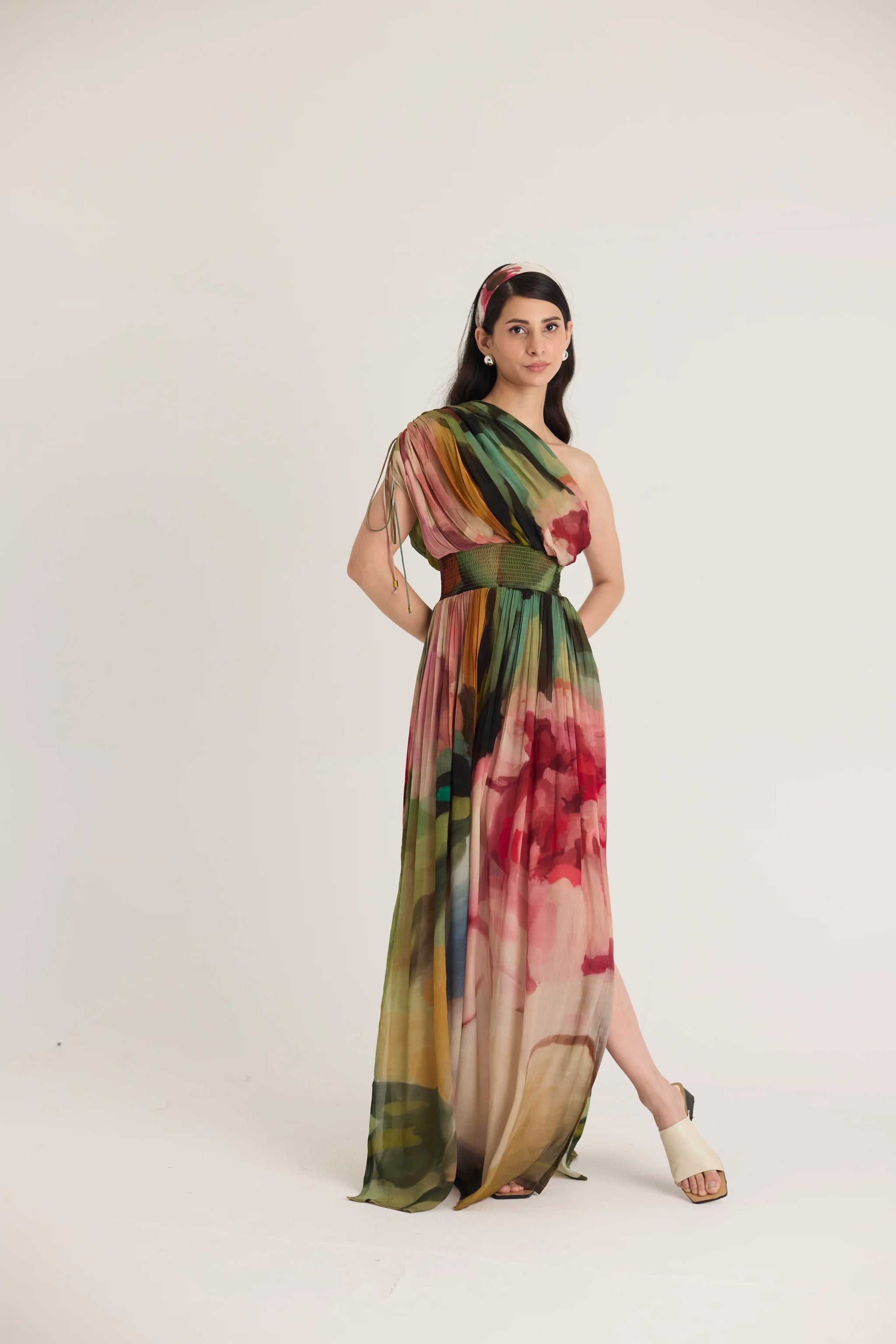 ワンピースその他 MKDT Studio Atelier Dashan cream-colored dress Chiffon One-shoulder Maxi Bridesmaid Dress With Draped Cowl